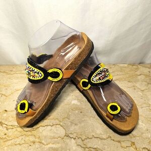 Sol John Birkenstock Womens Beaded Leather Toe Ring Boho Sandals 37 / 6 - 6.5